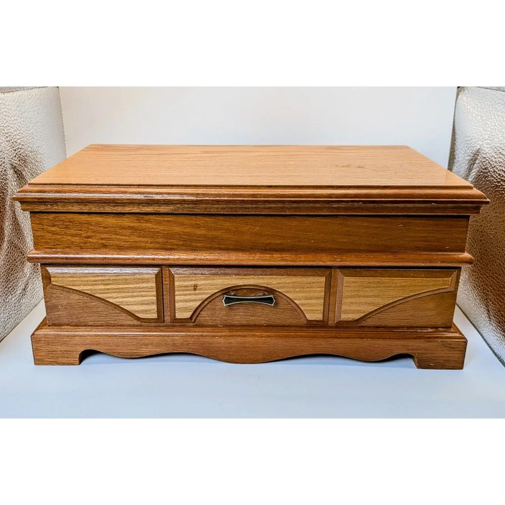 Vintage Wooden Jewelry Chest Lined Sweet